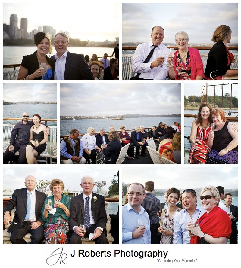 Guests having drinks at sunset on the top of Sydney Glass Island - sydney wedding photography 